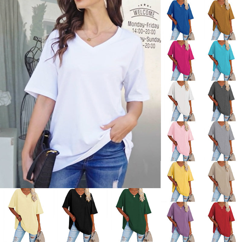 Women's casual V-neck short sleeve t-shirt, perfect for summer everyday wear