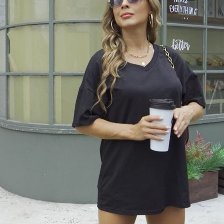 Stylish women's short sleeve V-neck top, offering both comfort and casual elegance
