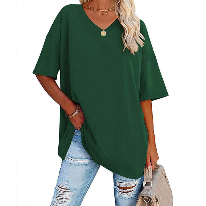 Classic V-neck short sleeve t-shirt for women, offering breathable comfort