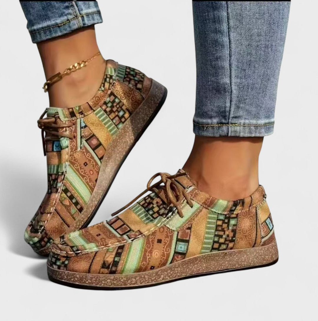 Top view: Women's slip-on casual sneakers with a stable wide sole & adjustable fit for comfortable daily walking.