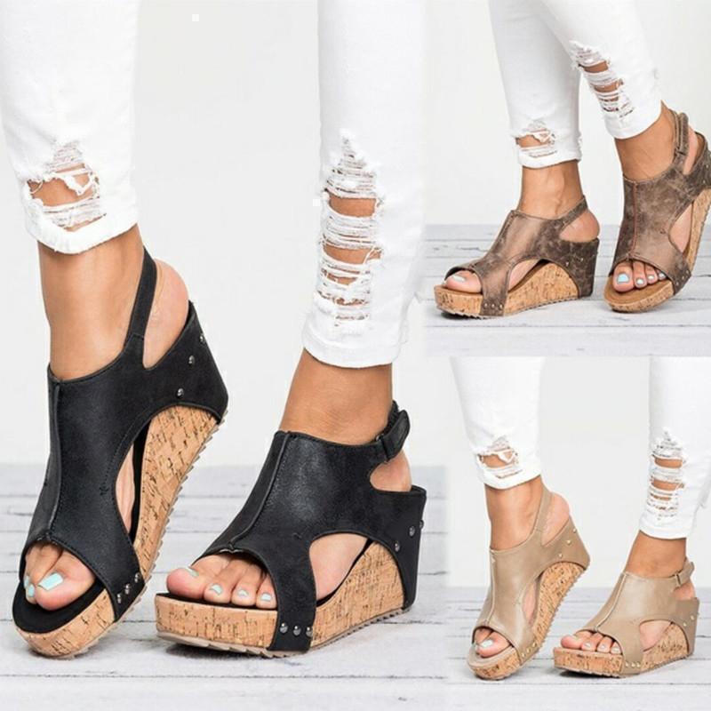 Women's casual wedge heel sandals in PU leather, ideal for summer fashion