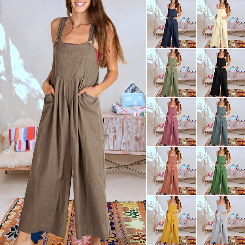 Women's casual wide leg sleeveless jumpsuit in black, perfect for summer fashion.