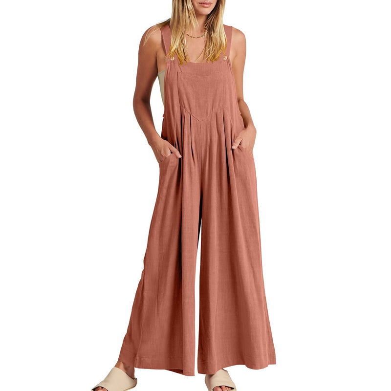 Fashion-forward women's black wide leg sleeveless jumpsuit, ideal for summer casual.
