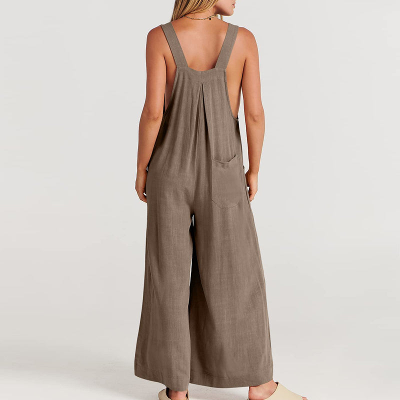 Casual wide leg jumpsuit for women, black, sleeveless, ideal one-piece summer outfit.