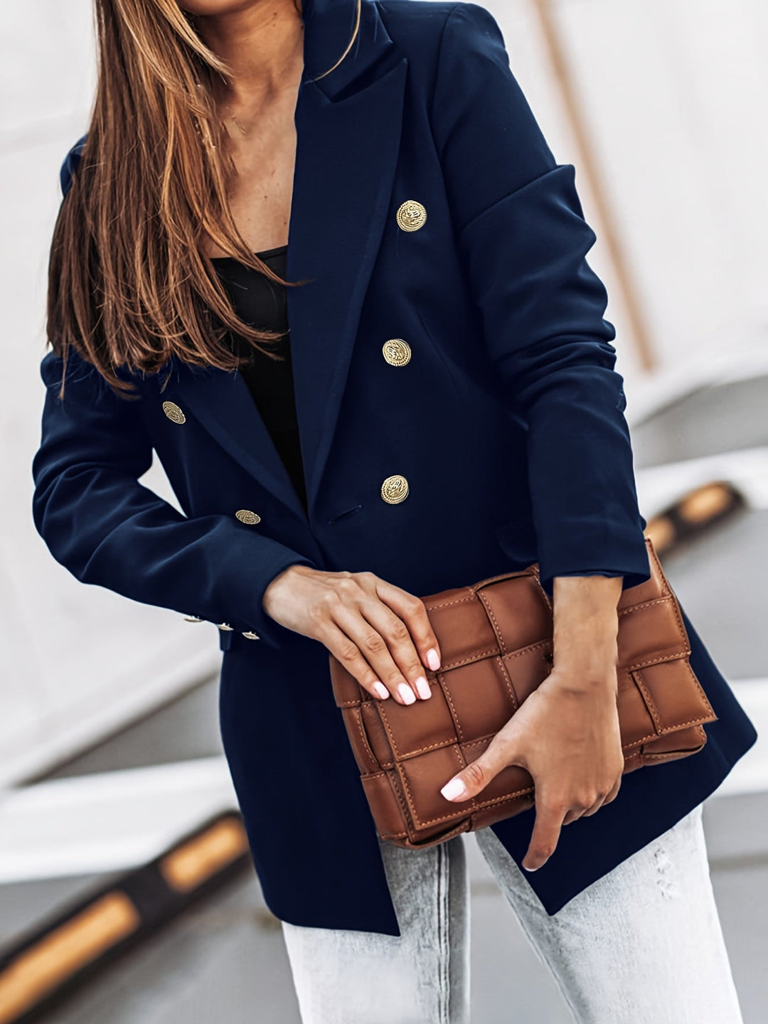 Professional women's outerwear blazer, double-breasted button design, a versatile tailored jacket.