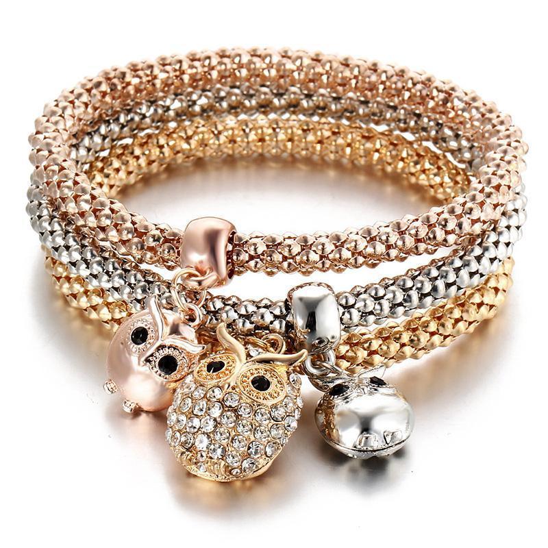 Gift-ready women's bracelet set featuring sparkling rhinestones and delicate charm accents