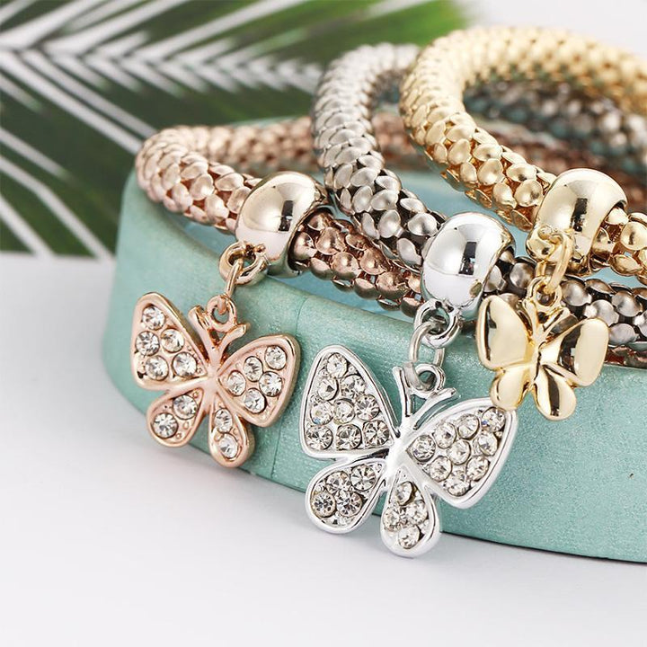 Sparkling rhinestone charm bracelet set for women, featuring a popcorn chain design, elegant jewelry gift