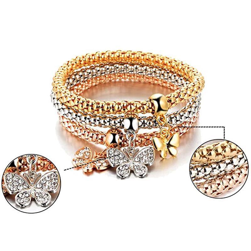 Set of adjustable charm bracelets for women, adorned with shimmering rhinestones, a stylish gift idea