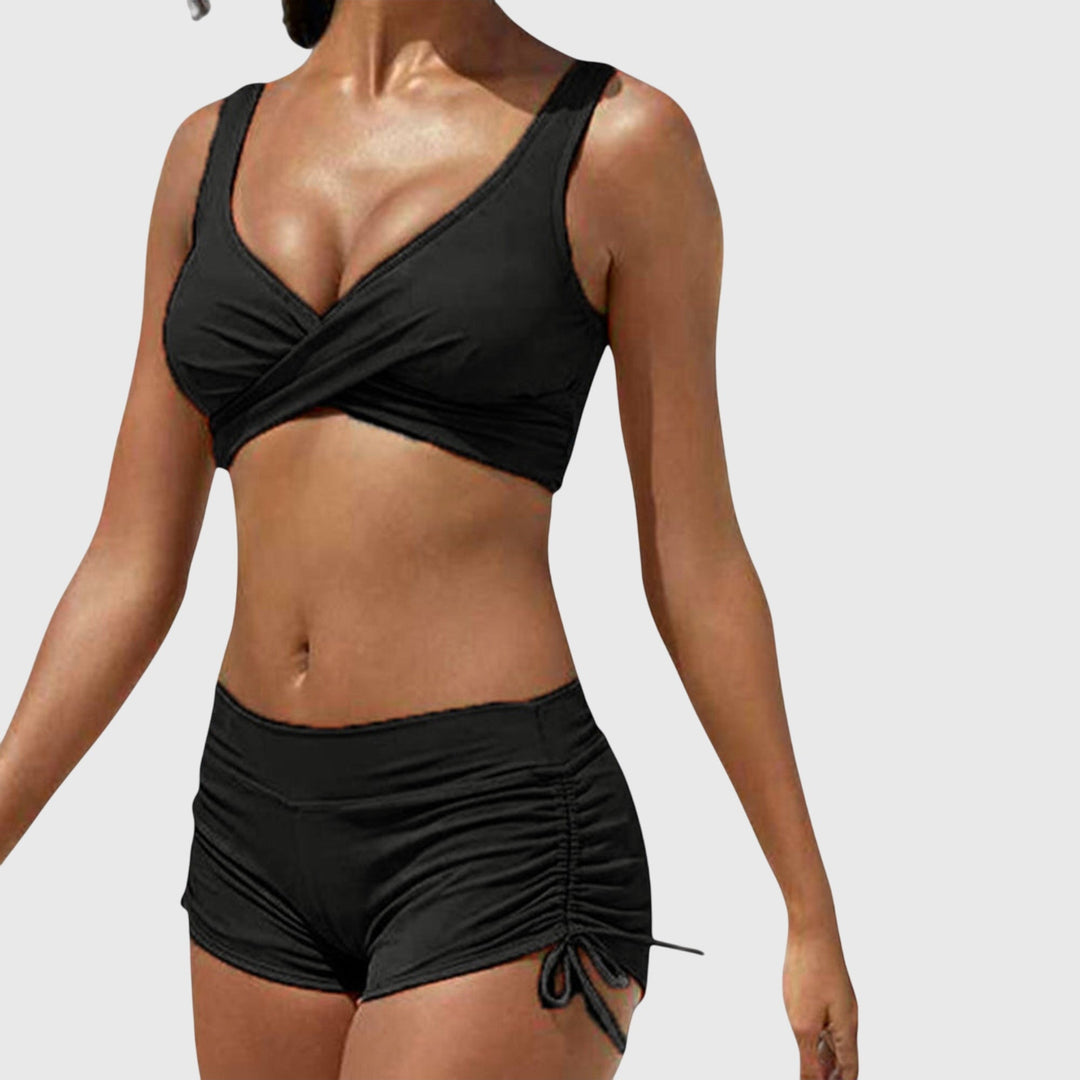 Elegant women's two-piece bikini set in diverse colors, perfect for stylish beachwear and a trendy vacation outfit.