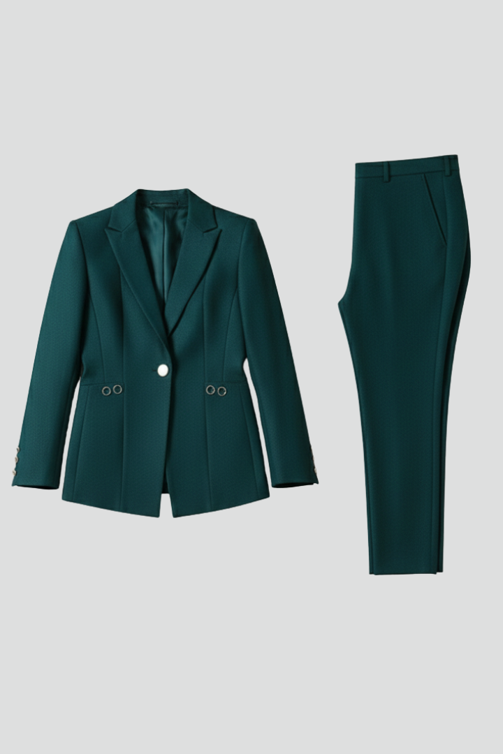 Women's chic blazer & straight trousers set. Professional office wear, business attire with modern elegance.