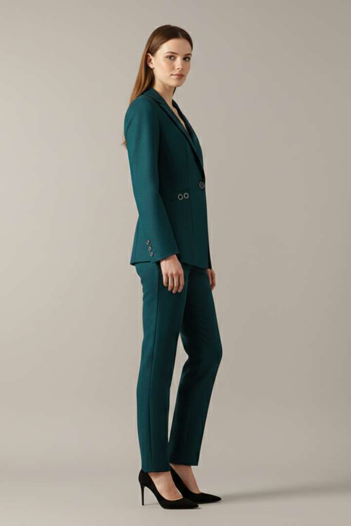 Versatile women's blazer & straight trousers set. Perfect for formal business attire or smart casual chic outfits.