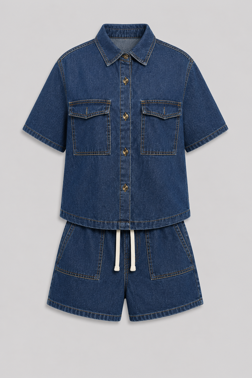 Effortless style: women's casual denim short set. Comfortable two-piece jacket & shorts for everyday wear.