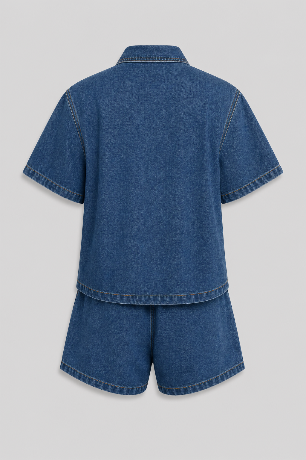 Versatile women's denim short set. Blue denim jacket & shorts for spring/summer casual outfits.
