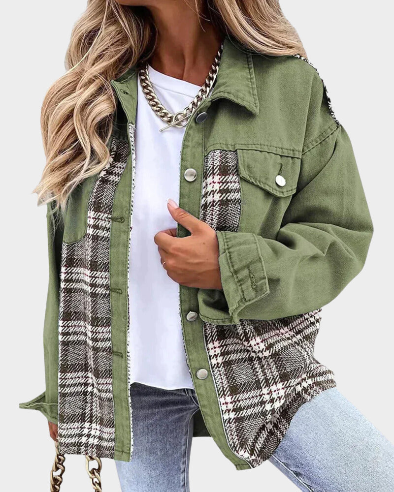 Women's chic denim jacket, versatile outerwear for casual fashion.
