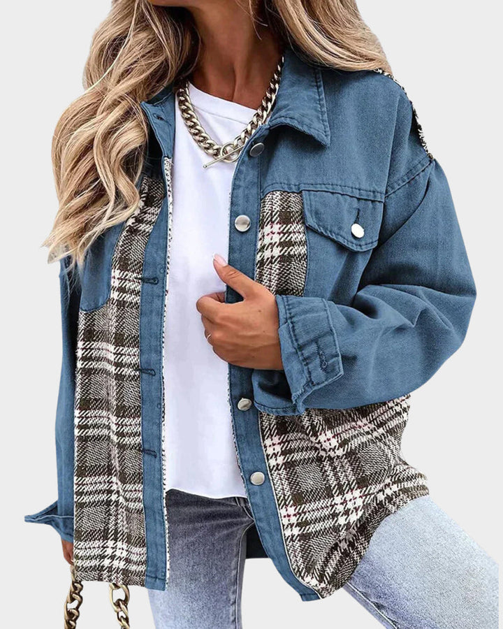 Chic women's denim jacket, a versatile fashion piece for casual or dressed-up looks.