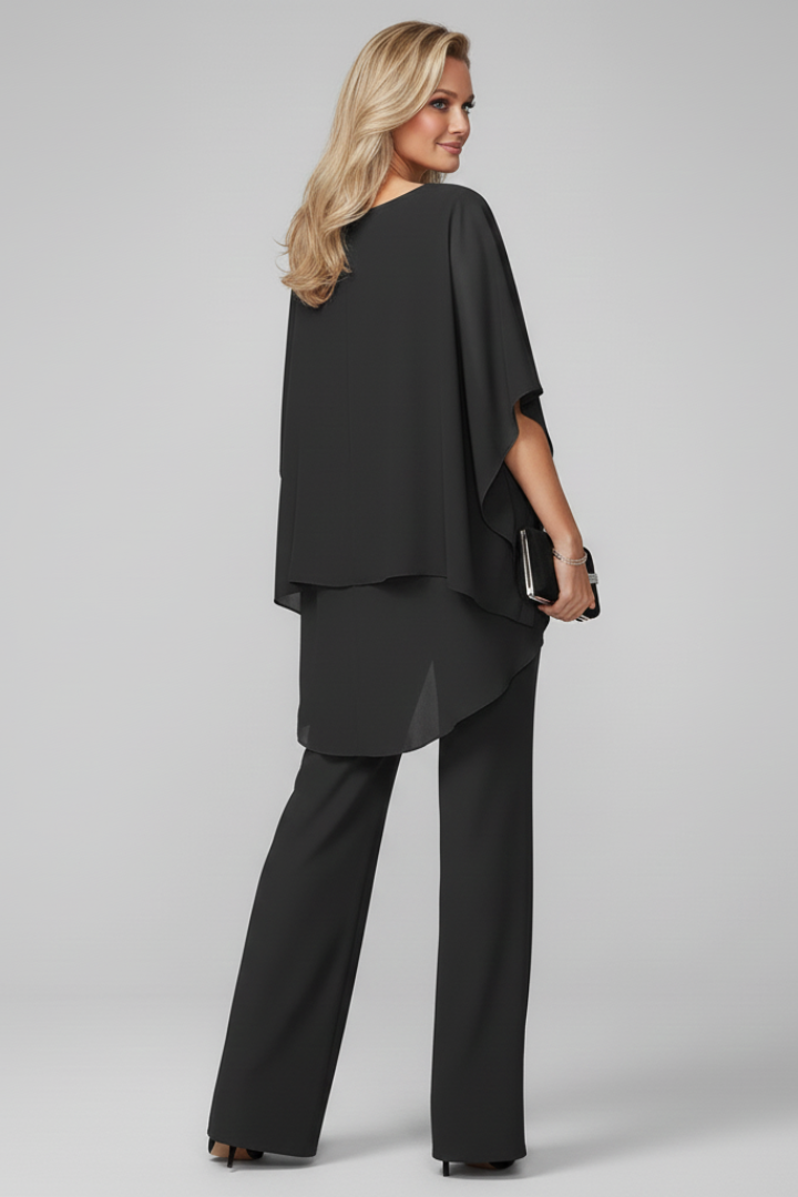 Close-up of the chic off-shoulder top, highlighting the neckline & comfy fit. Part of a stylish two-piece set.