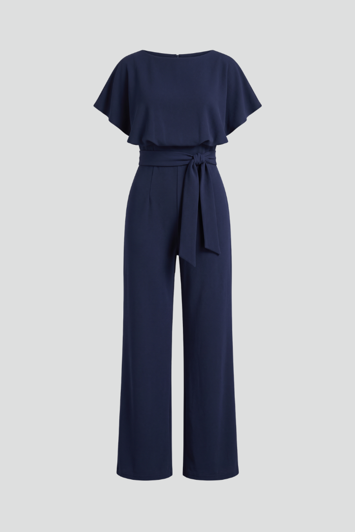 Women's chic round neck wide leg jumpsuit, a versatile one-piece for effortless style.