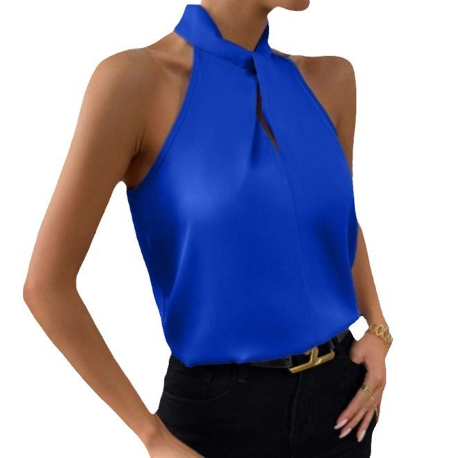 Stylish women's top featuring a unique twist knot neckline.
