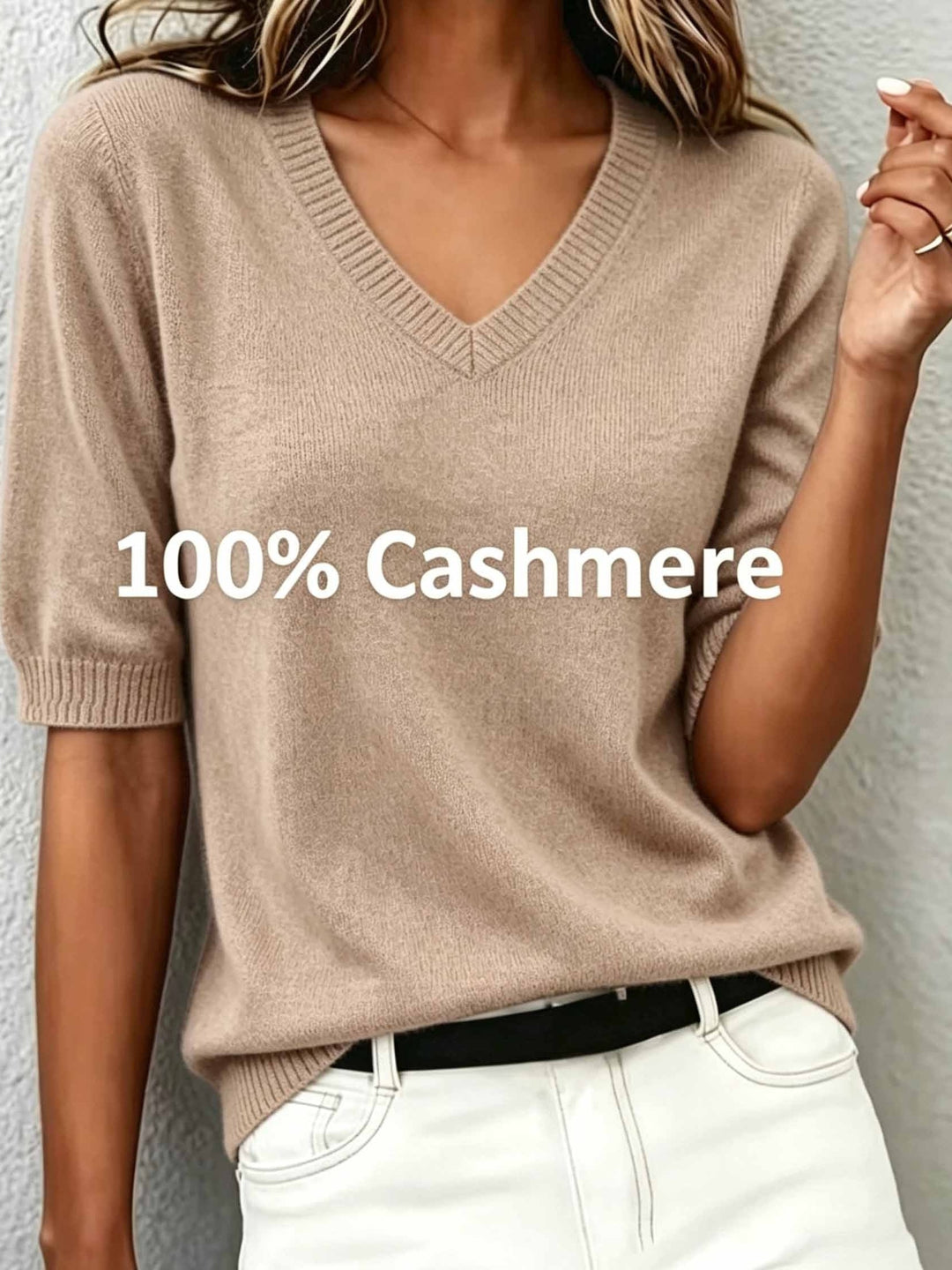 Women's V-neck short-sleeve sweater, a versatile top for smart casual, office wear, and everyday elegant style.
