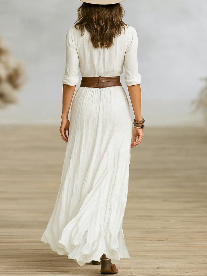Women's stylish green slit maxi dress. A button-down long sleeve shirt dress, perfect for any occasion.