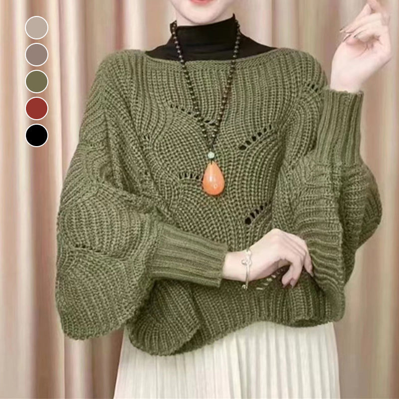 Women's chunky knit batwing shawl sweater in a loose fit for autumn and winter warmth