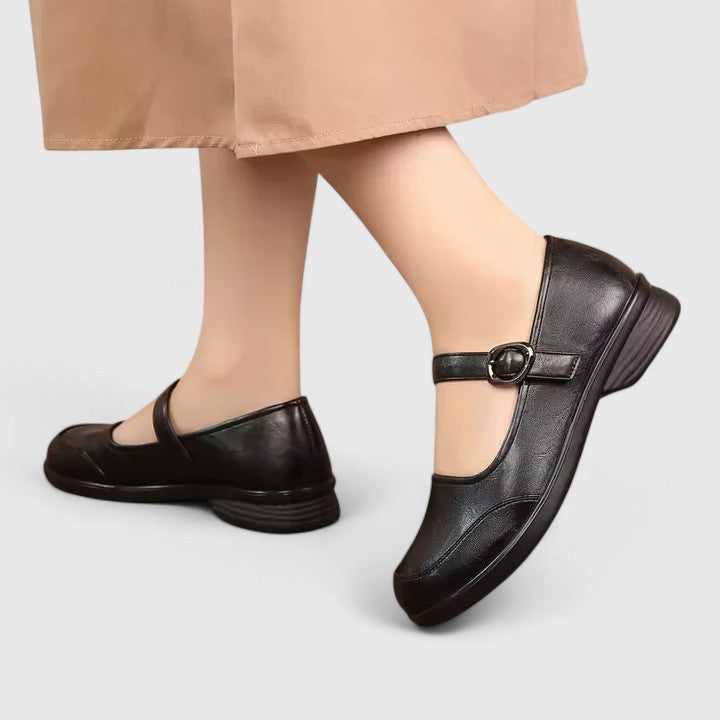 Front angle of women's comfortable buckle shoes, perfect for spring/summer casual wear