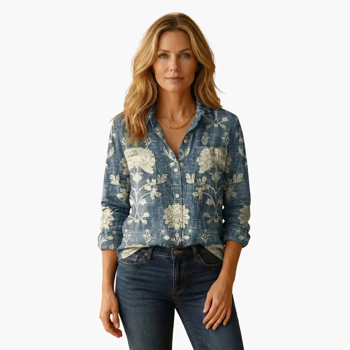 Clean white women's long sleeve button-down shirt with classic collar, suitable for office & casual.