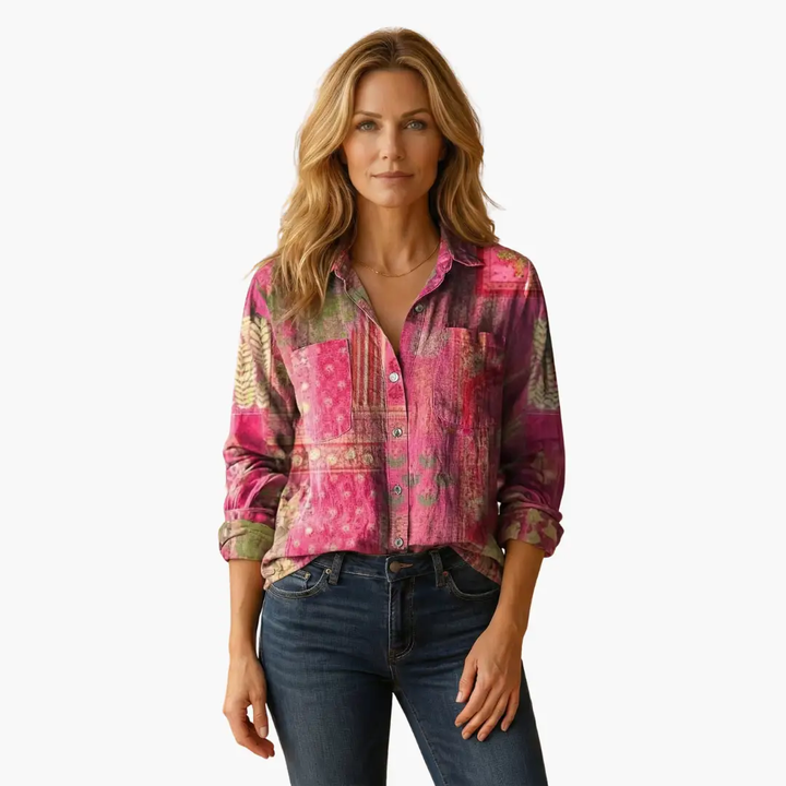 Women's button-down long sleeve shirt, versatile casual top for layered looks & smart casual style.