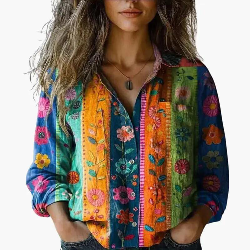 Elegant women's long sleeve button-down shirt, a sophisticated classic collar top for work & casual.