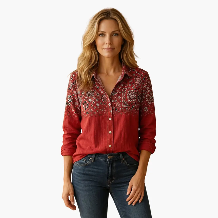 Crisp white women's long sleeve button-down shirt, a versatile classic for everyday wear.