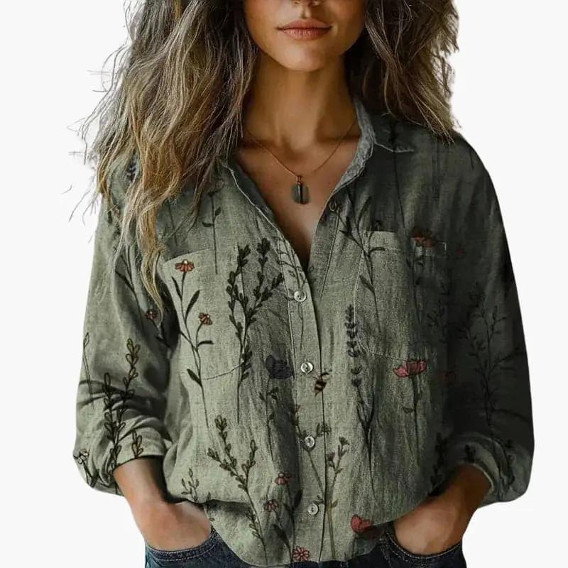 Classic women's long sleeve button-down shirt, essential workwear and smart casual wardrobe staple.