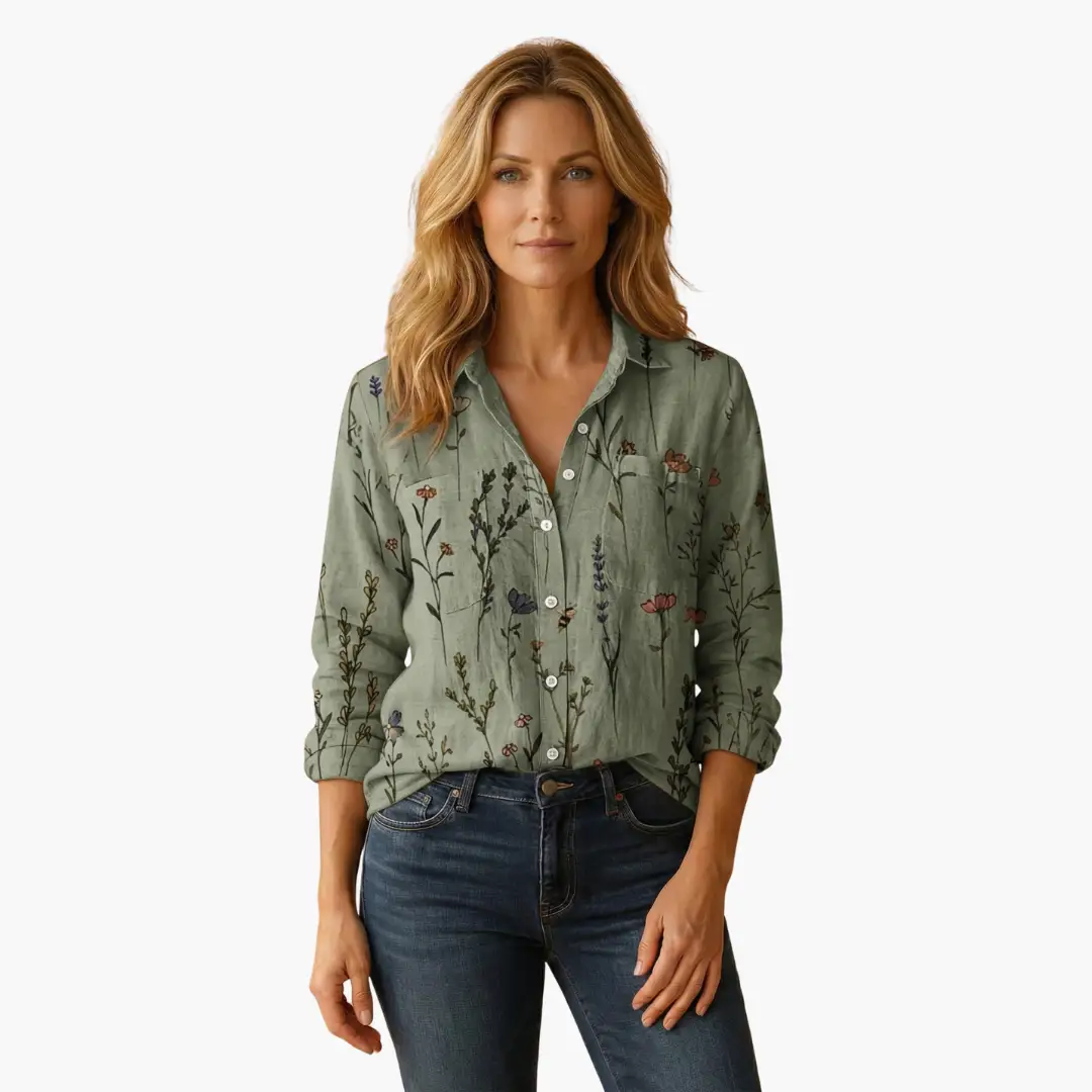Fashionable women's long sleeve button-down shirt, a chic casual top for versatile women's outfits.