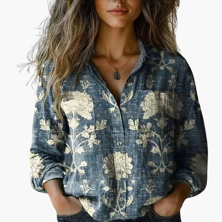 Comfortable women's classic long sleeve button-down shirt, perfect for all-day wear & elegance.