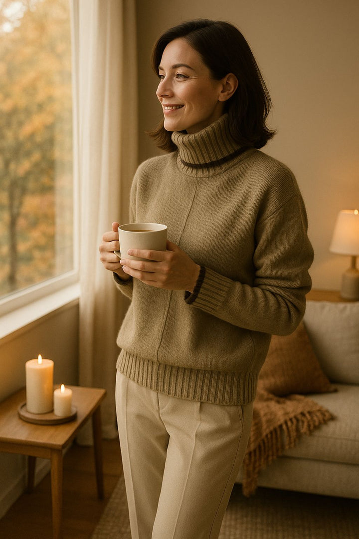 Women's classic collared pullover sweater in soft cashmere blend for everyday comfort & chic style.