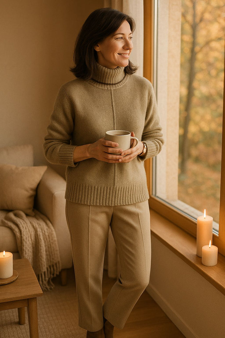 Cozy cashmere blend women's collared pullover. Perfect long sleeve knit for fall fashion & winter warmth.