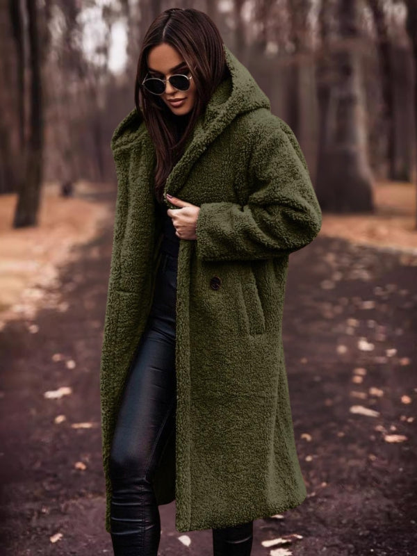Stylish women's long belted trench coat, double-breasted design. Perfect elegant fall jacket & winter outerwear.
