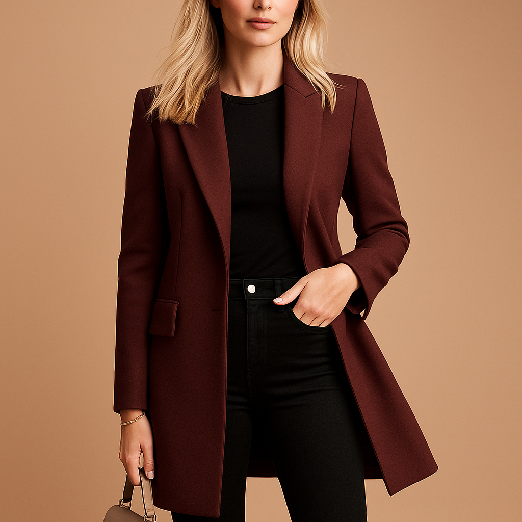 Elegant women's fall/spring trench coat, double-breasted with button details & a structured collar for a refined look.