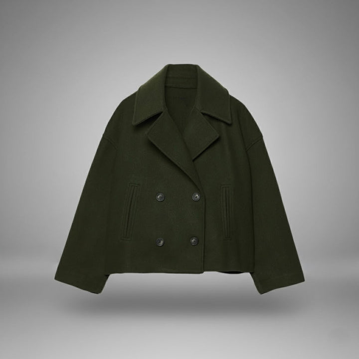 Women's double button classic jacket, cropped for a contemporary feel, versatile and chic.