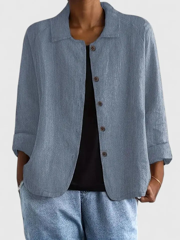 Effortless women's light top, a classic transitional wear piece for comfortable, versatile styling.