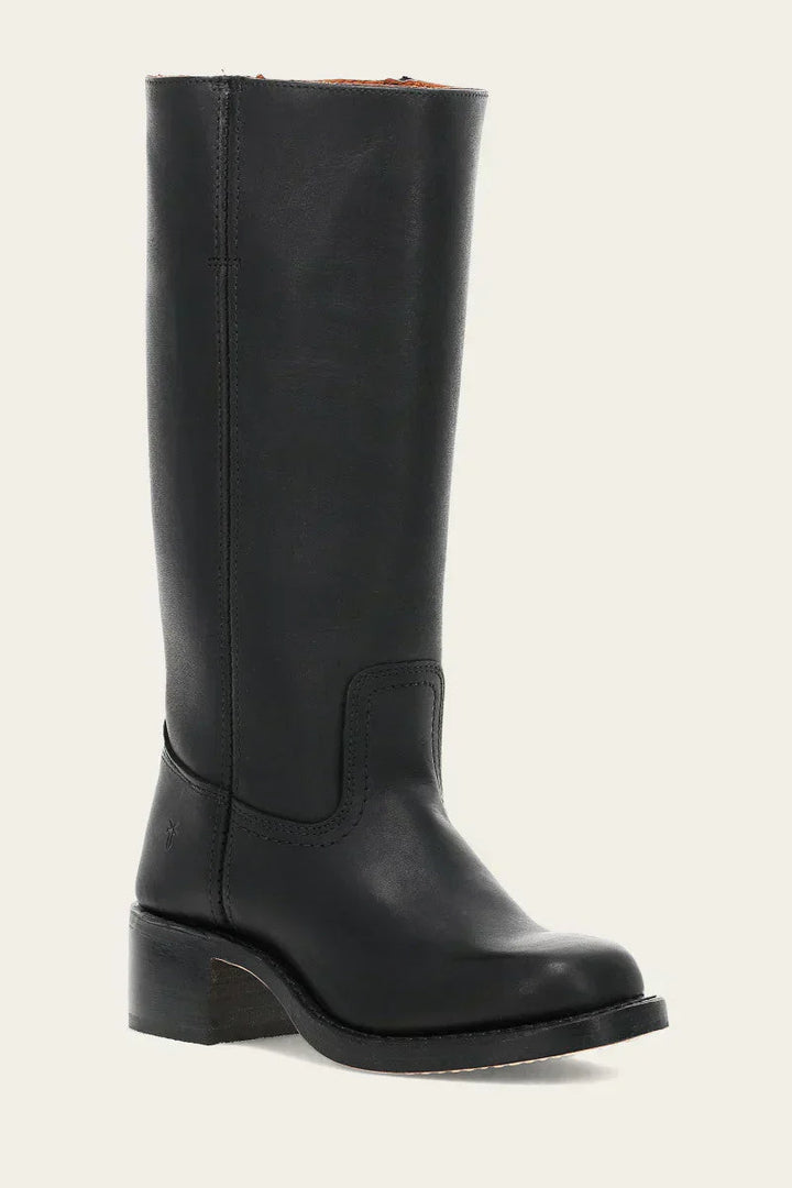 Women's mid-calf western boots, showcasing the elegant stacked heel design.