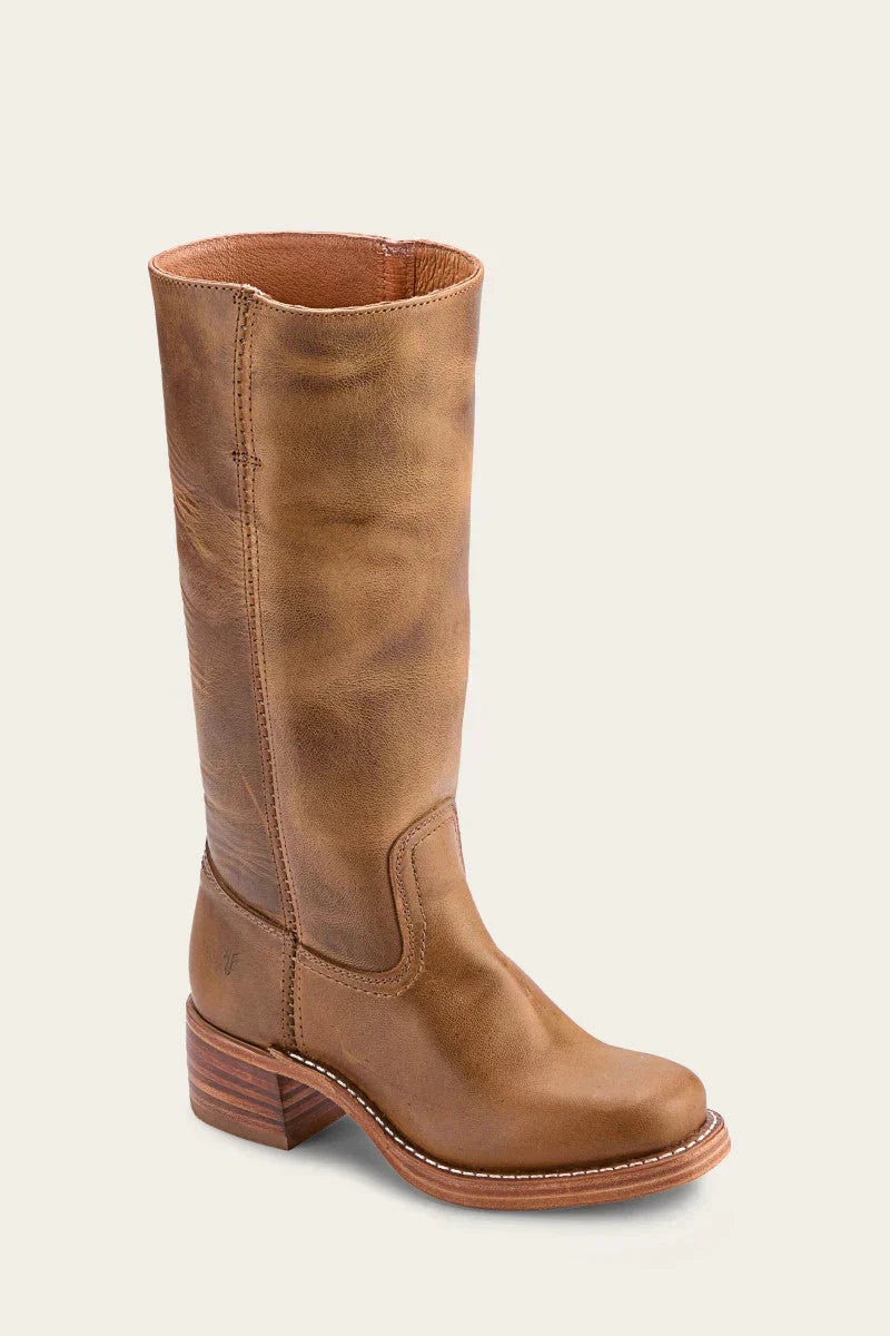 Close-up of the intricate stitching detail on women's mid-calf western boots.