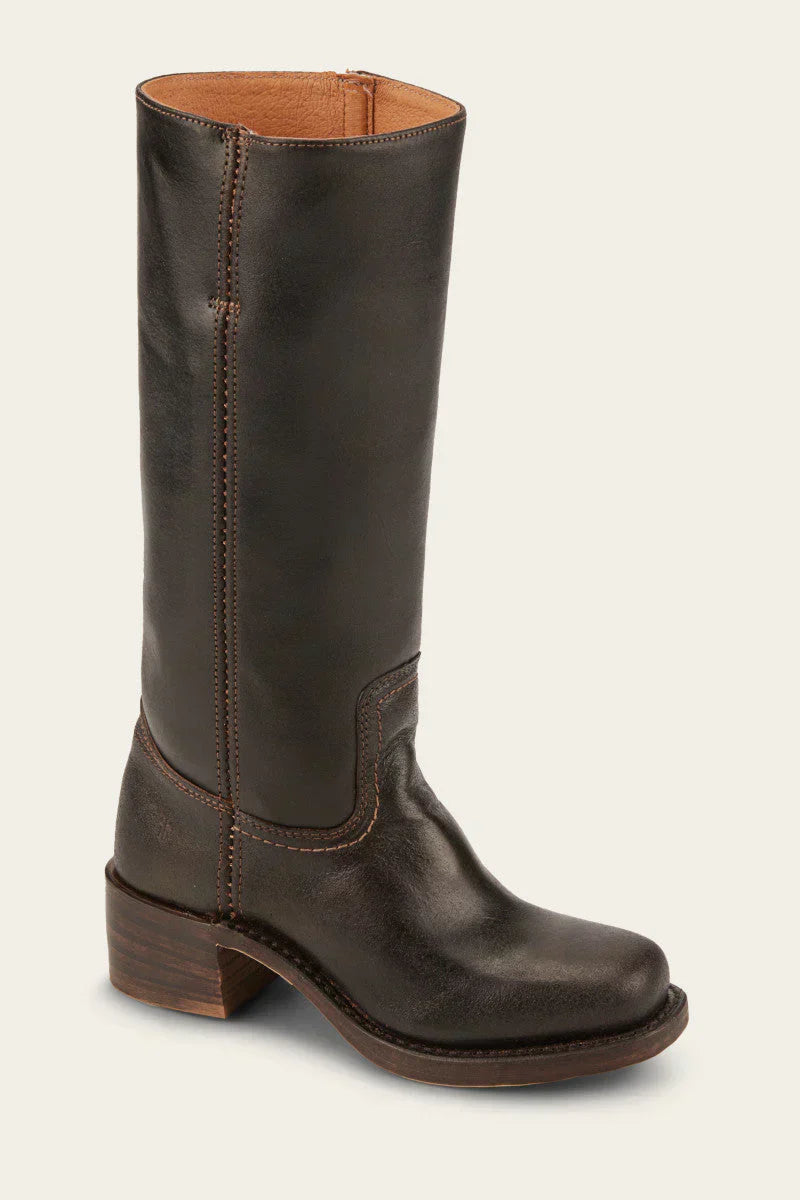 Stylish women's mid-calf western boots with a classic silhouette and stacked heel.