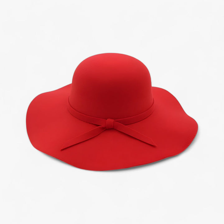 Women's classic red wool felt fedora hat, elegant fall & winter fashion accessory.