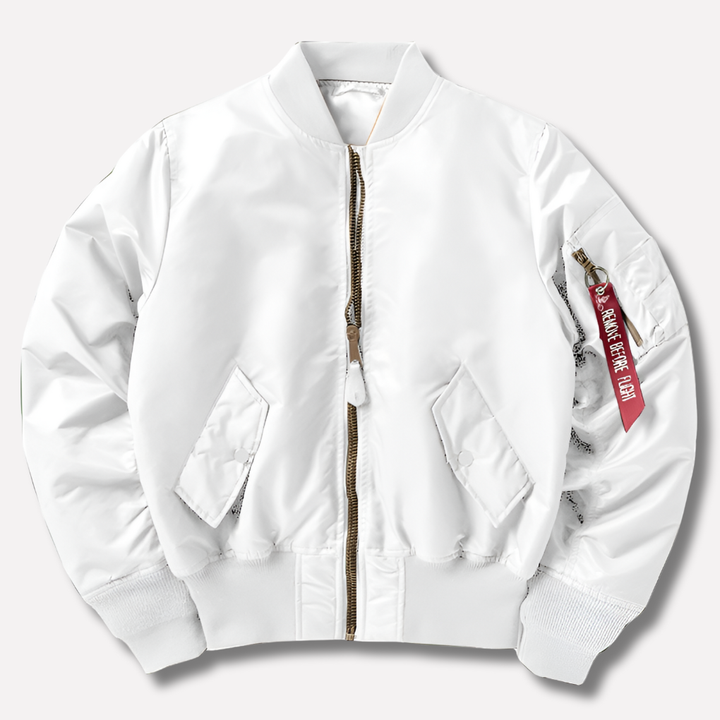 Close-up of rib-knit texture on a classic women's bomber jacket, soft and stylish for daily wear.