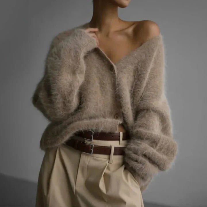 Women's classic round neck winter knit sweater, cozy & soft. Long sleeve warm top for elegant comfort wear.
