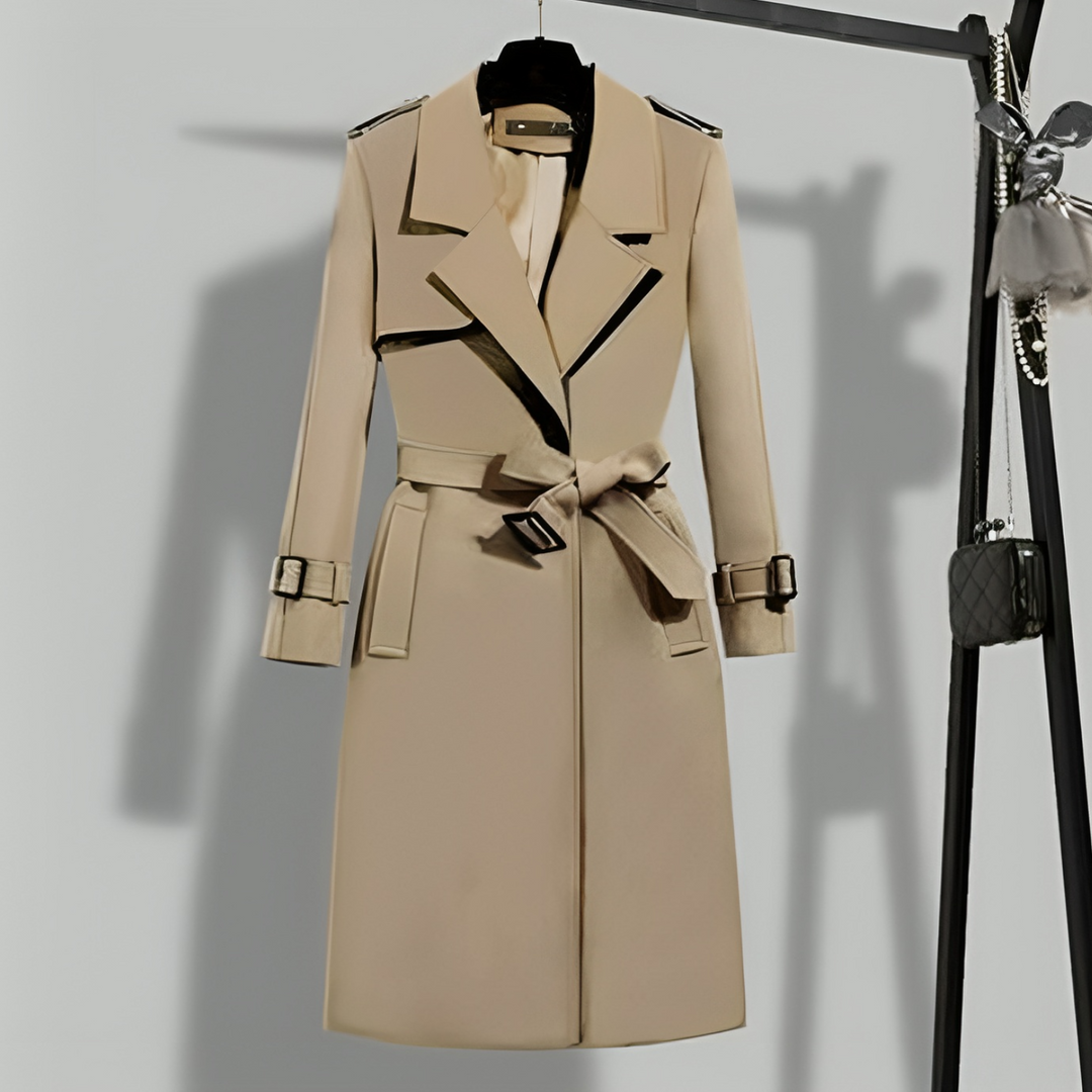 Women's classic trench coat, featuring a stylish belt & button placket. Perfect elegant outerwear for fall fashion.