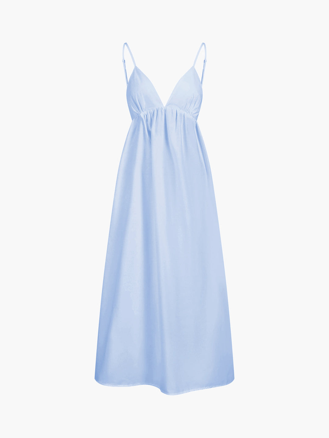 Women's beachwear open back maxi dress. Sleeveless, v-neck, flowy. Perfect for summer leisure.