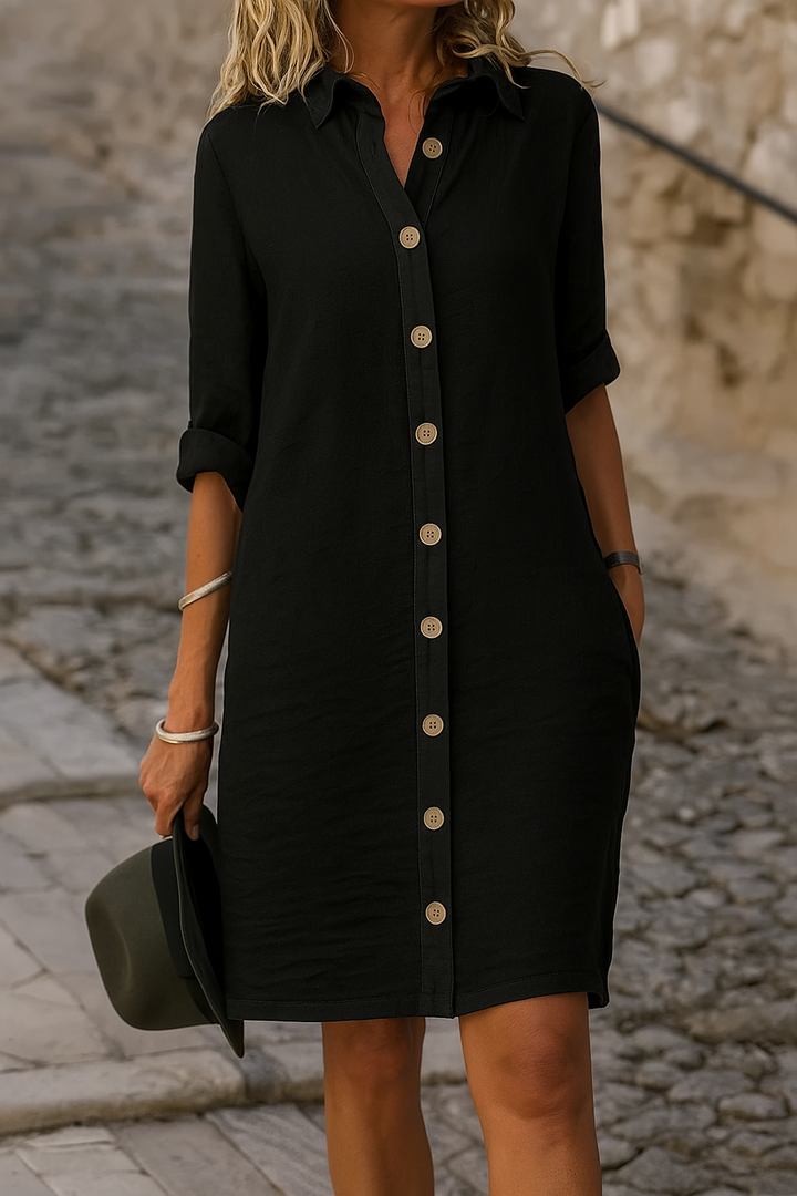 Women's collared roll-tab sleeve casual shirt dress, perfect for summer days.