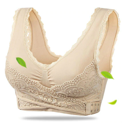 Premium women's comfort bra: wire-free, side closure, luxurious lace design.