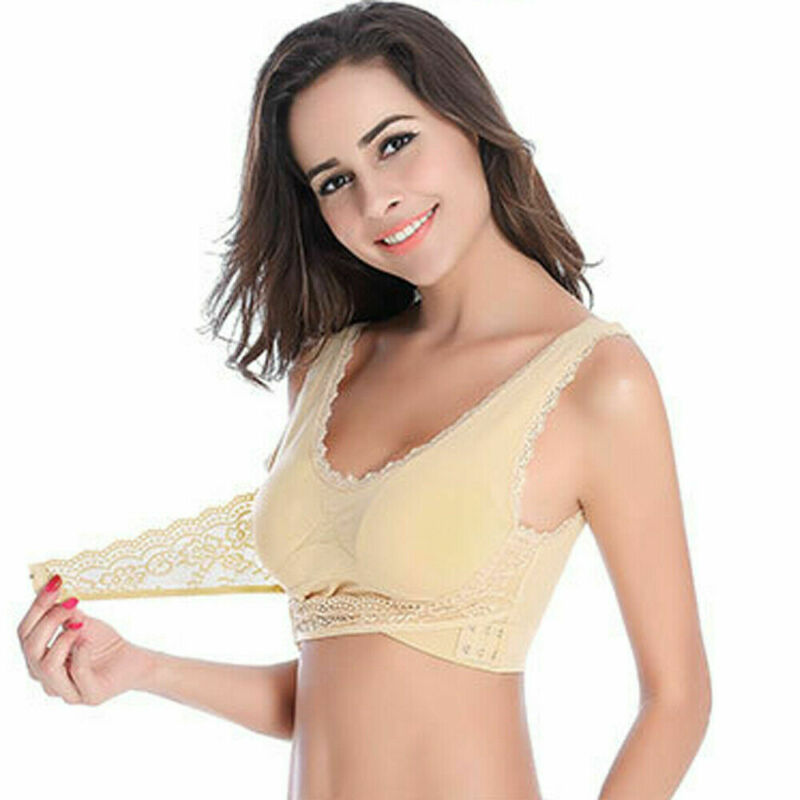 Soft wire-free comfort bra for women, showcasing elegant lace accents & side closure.